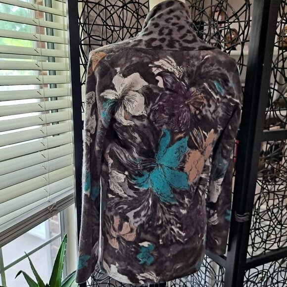 Neiman Marcus Size XS 100% Cashmere Open Front Cardigan Gray/Animal/Floral - Picture 5 of 10